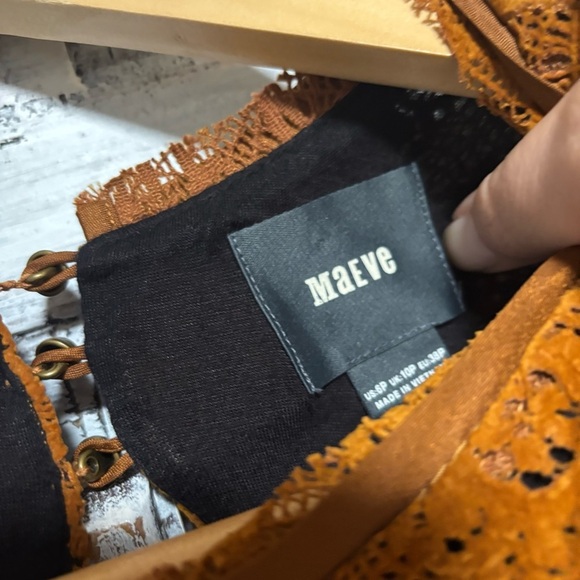 Anthropoligie Maeve Amis Brown Lace Faux Suede Sleeveless 70’s Mini Dress - Picture 7 of 9